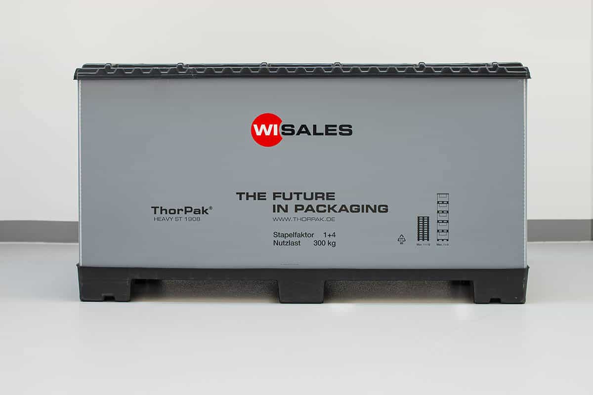 Foldable container with individual dimensions, foldable container adopts to the component. Twin / Single Sheet palette (with steel rein-forcement) welded, with locater for locking the container ring. Container ring made of Aircell® 10 mm / 3,000 g. Twin / Single Sheet cover, welded with clip tabs for locking on the container ring.<h4>Systems</h4>1500 x 8001300 x 12001800 x 20002000 x 8002000 x 12002400 x 1200Your dimensions